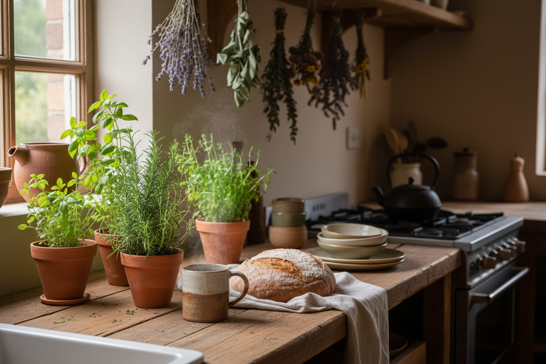 cottage kitchen with plants near the window
