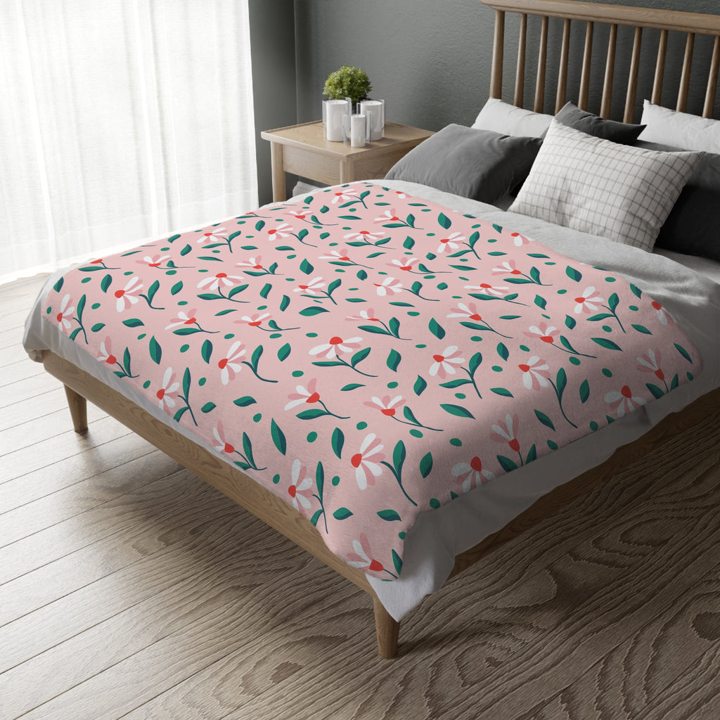 Floral ditsy velveteen microfiber blanket