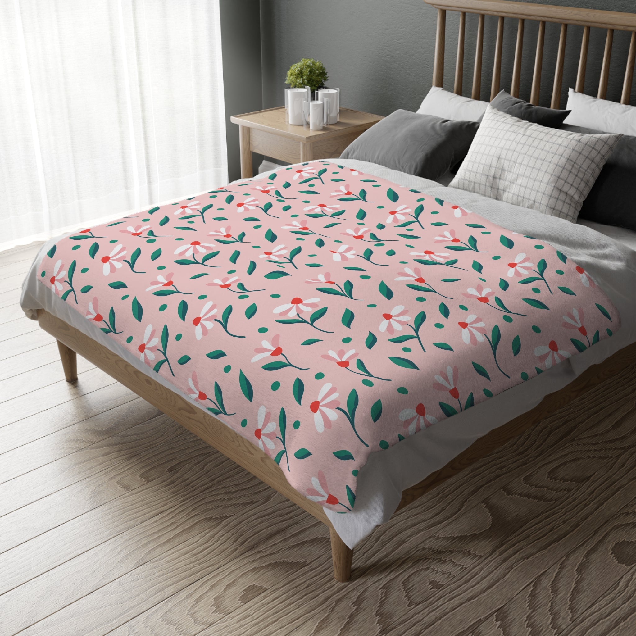 Floral ditsy velveteen microfiber blanket