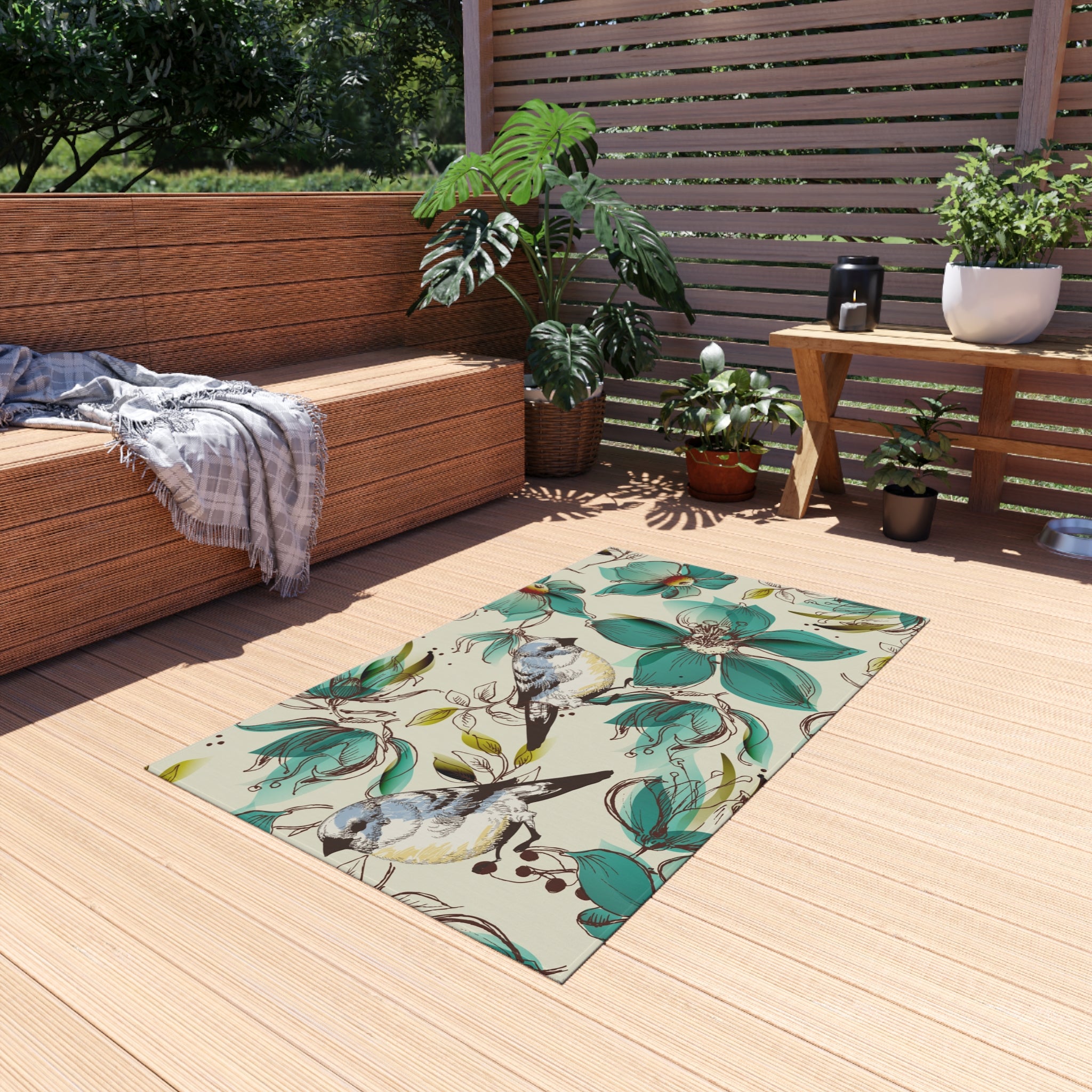 Tapis d'extérieur oiseau floral