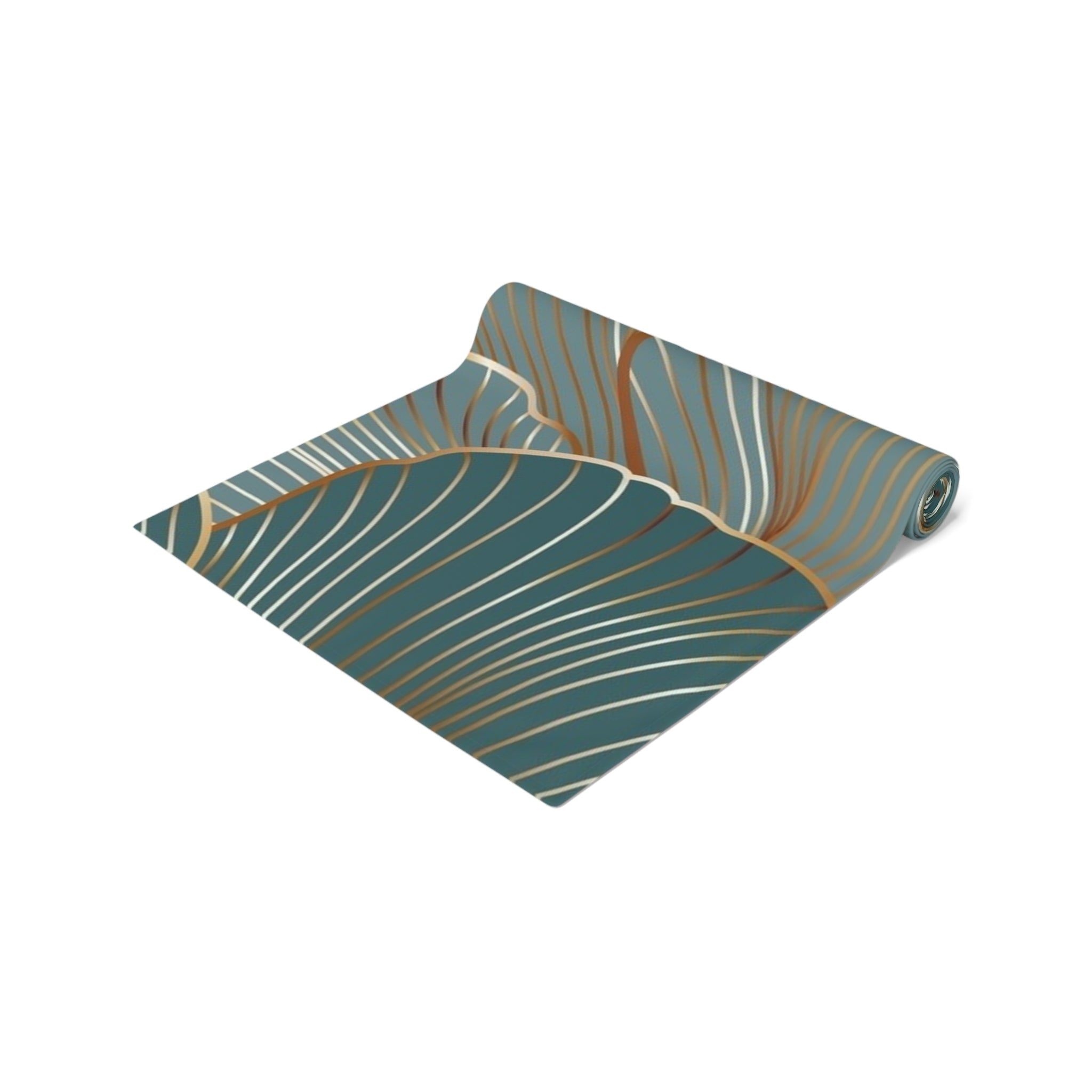 Botanical Teal Table Runner — Gold-Trim Ginkgo Leaf Dining Decor