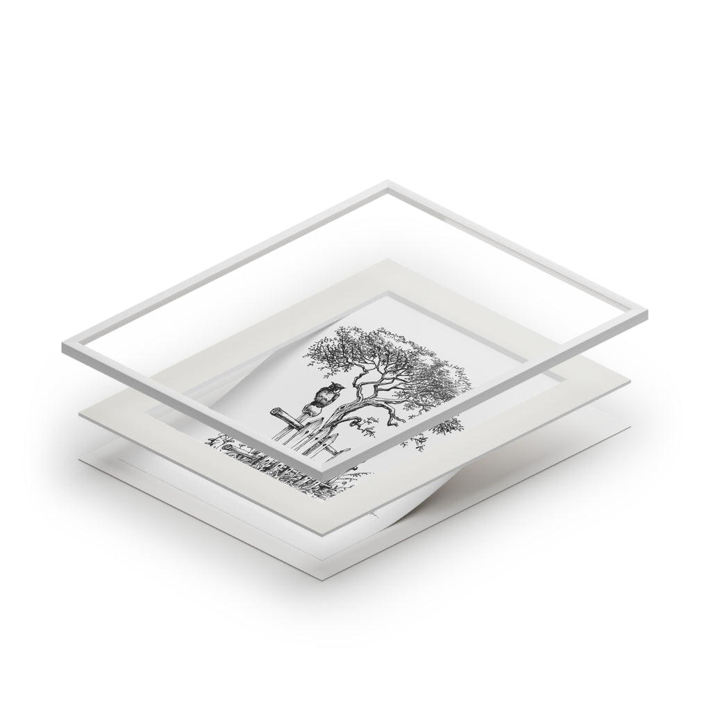 Botanical tree sketch fine art print with passepartout frame