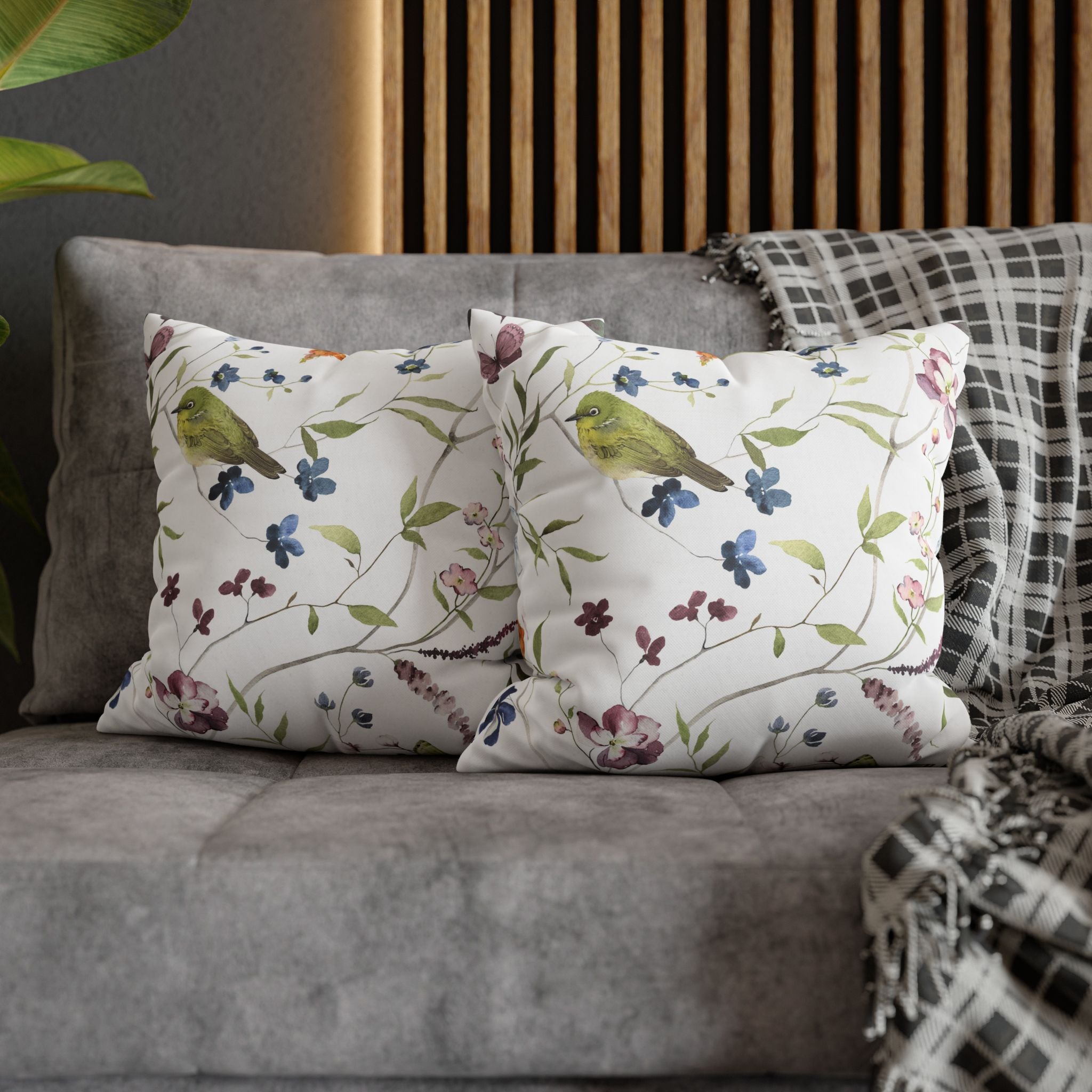 Floral songbird pillowcase