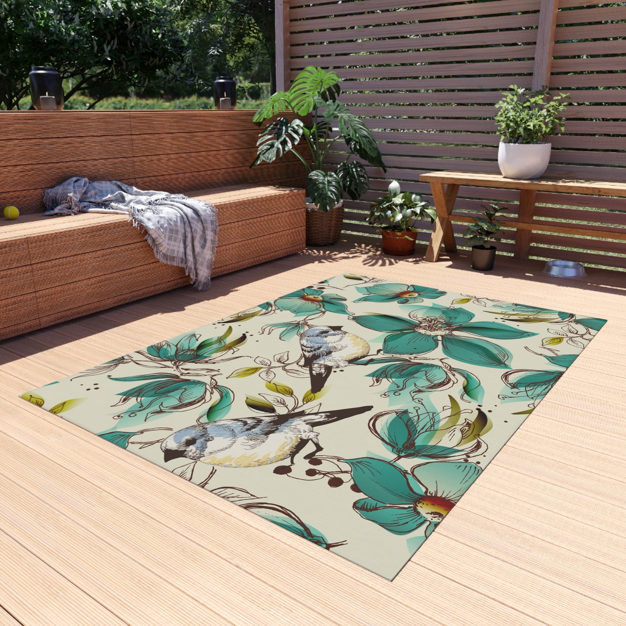 Tapis d'extérieur oiseau floral