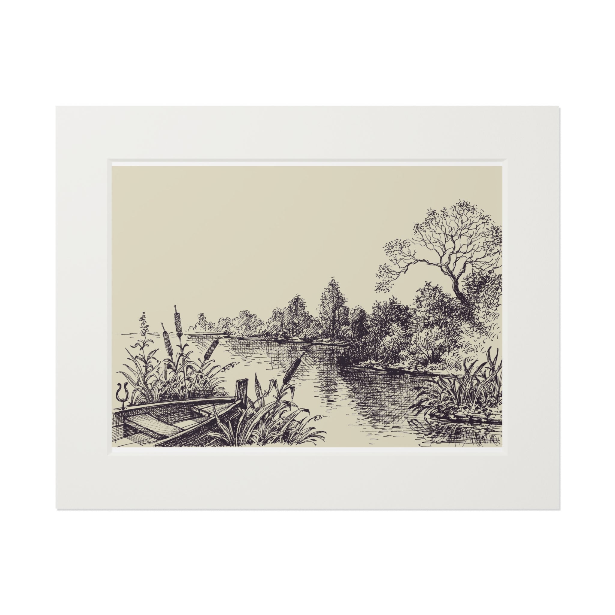 Estampe d'art « Croquis de berge » avec passe-partout