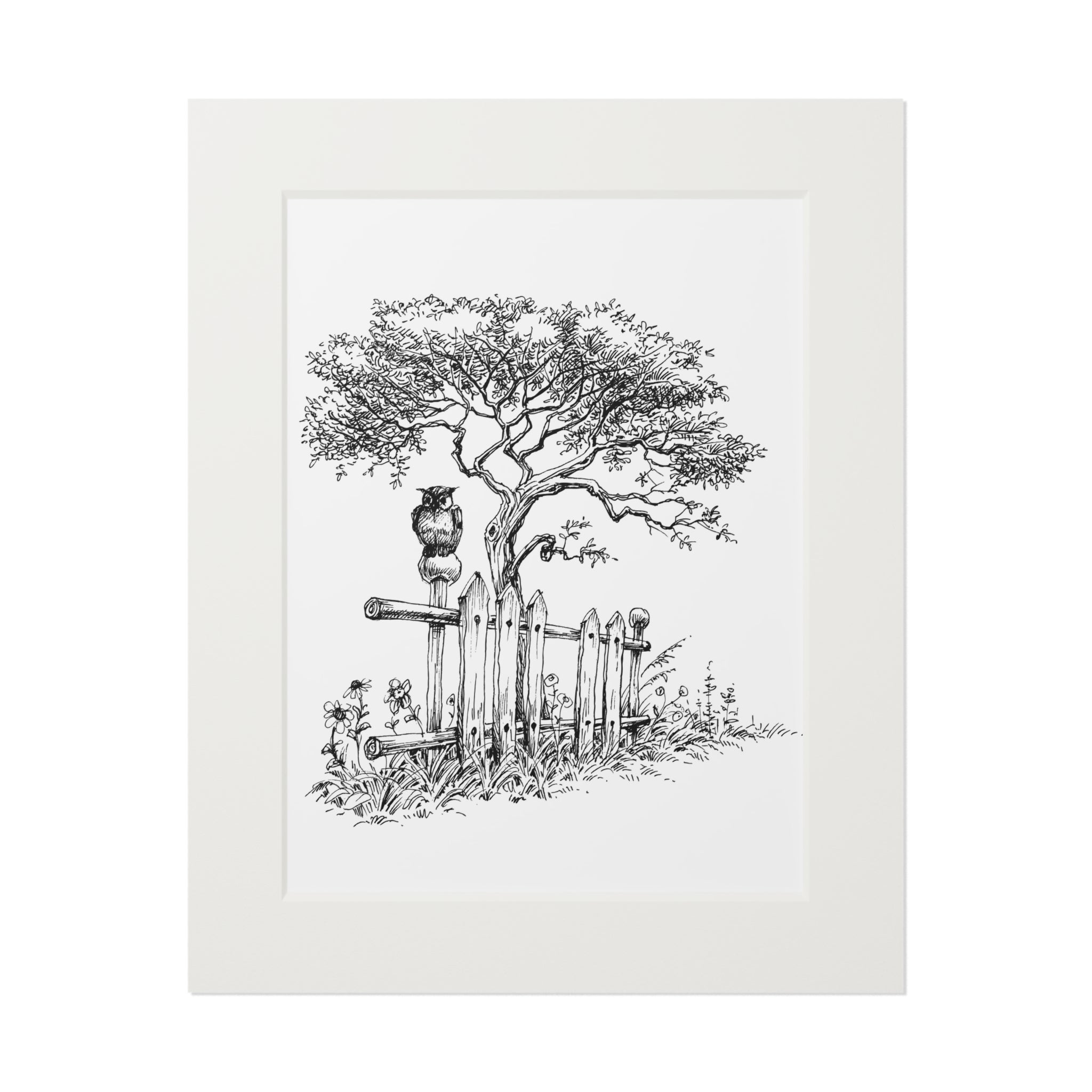 Impression d'art croquis d'arbre botanique avec cadre passe-partout