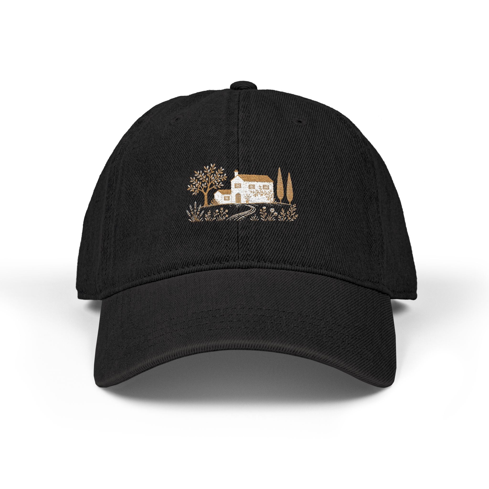 Cottage Scene Denim Baseball Cap- Unisex