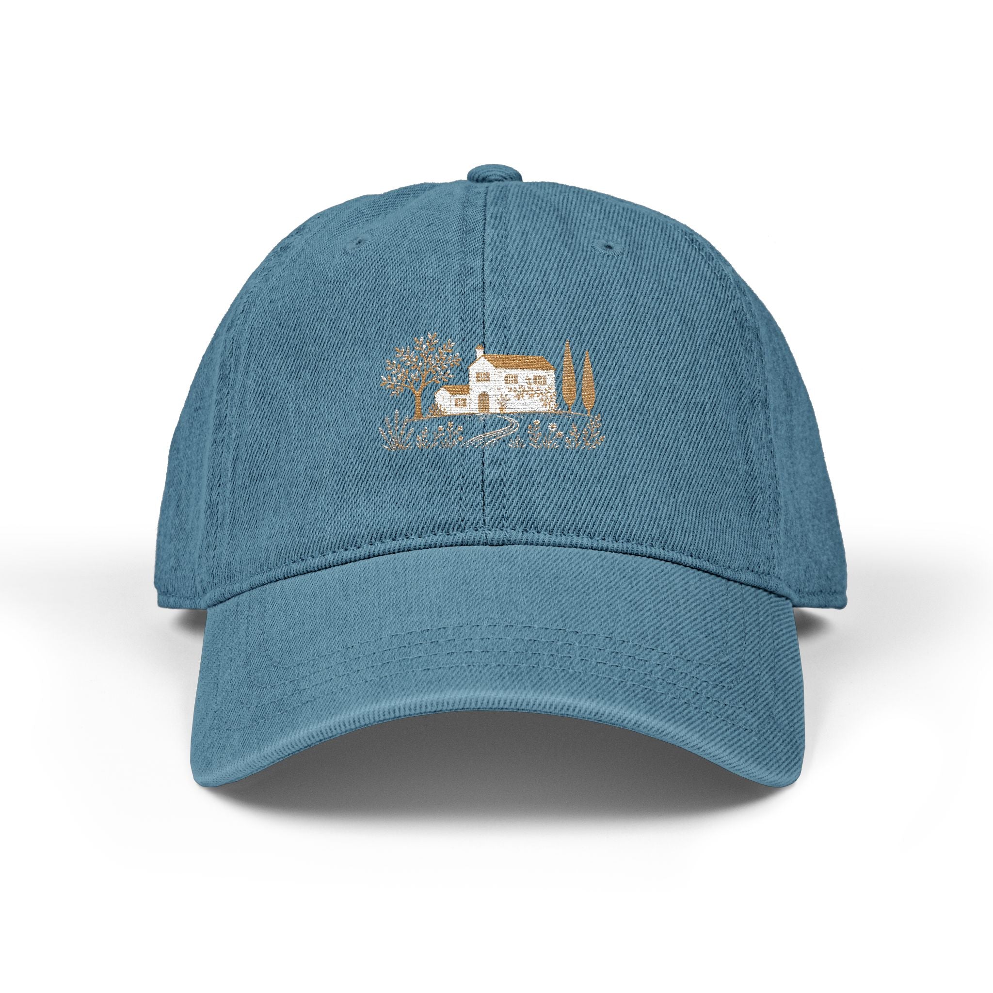 Cottage Scene Denim Baseball Cap- Unisex