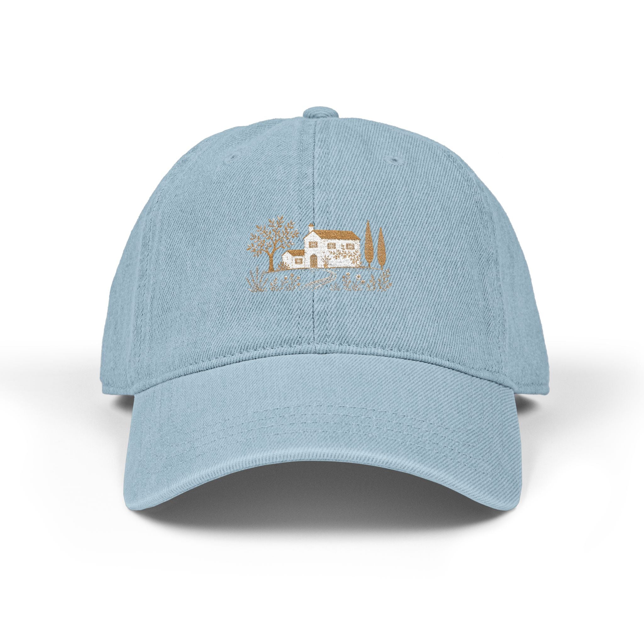 Cottage Scene Denim Baseball Cap- Unisex