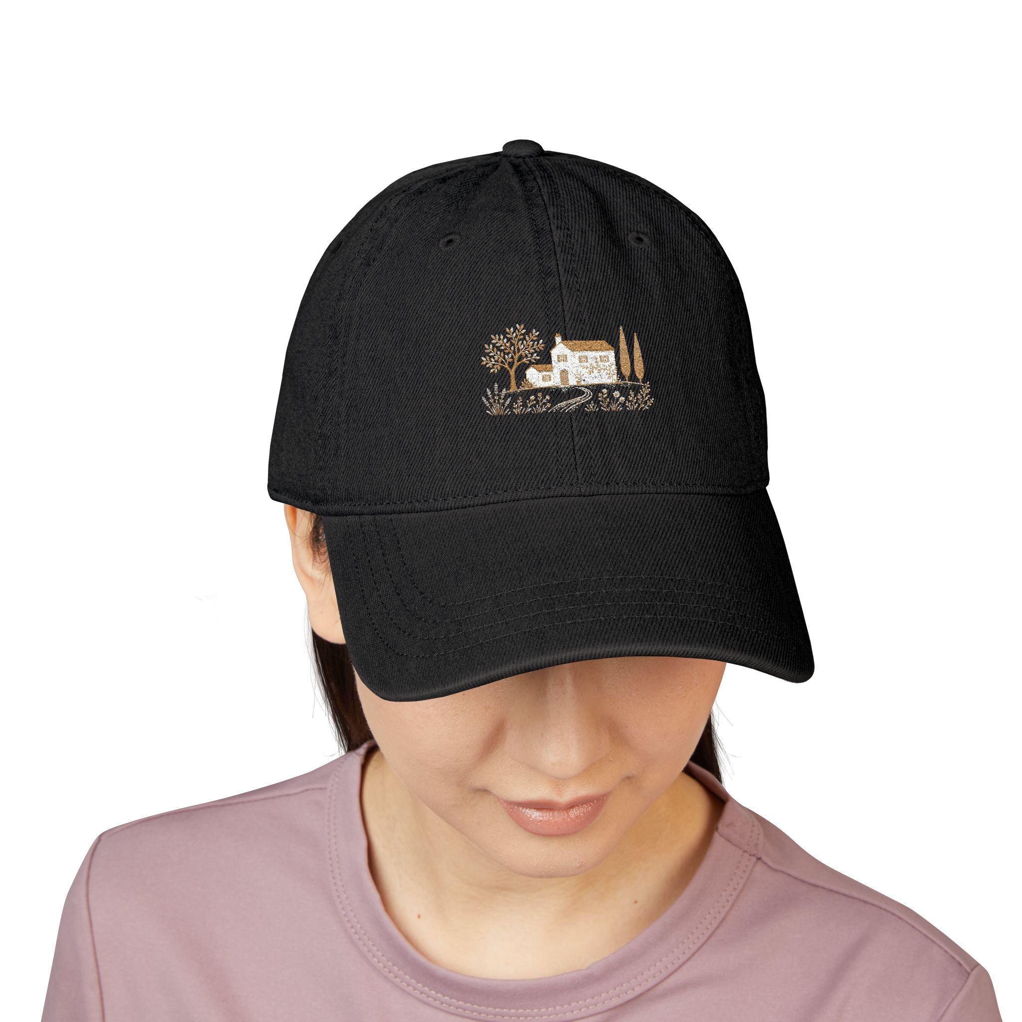 Cottage Scene Denim Baseball Cap- Unisex