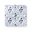 Blue floral tile cork coaster set