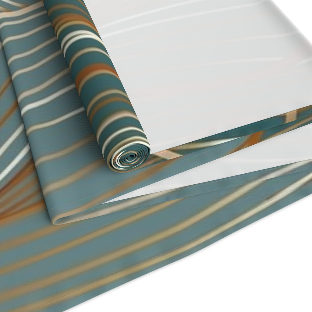 Botanical Teal Table Runner — Gold-Trim Ginkgo Leaf Dining Decor