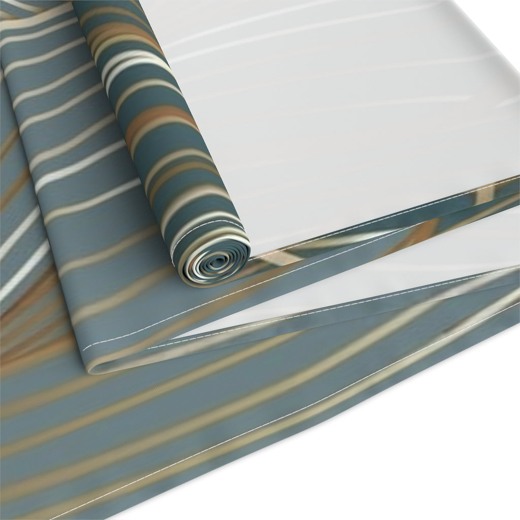 Botanical Teal Table Runner — Gold-Trim Ginkgo Leaf Dining Decor