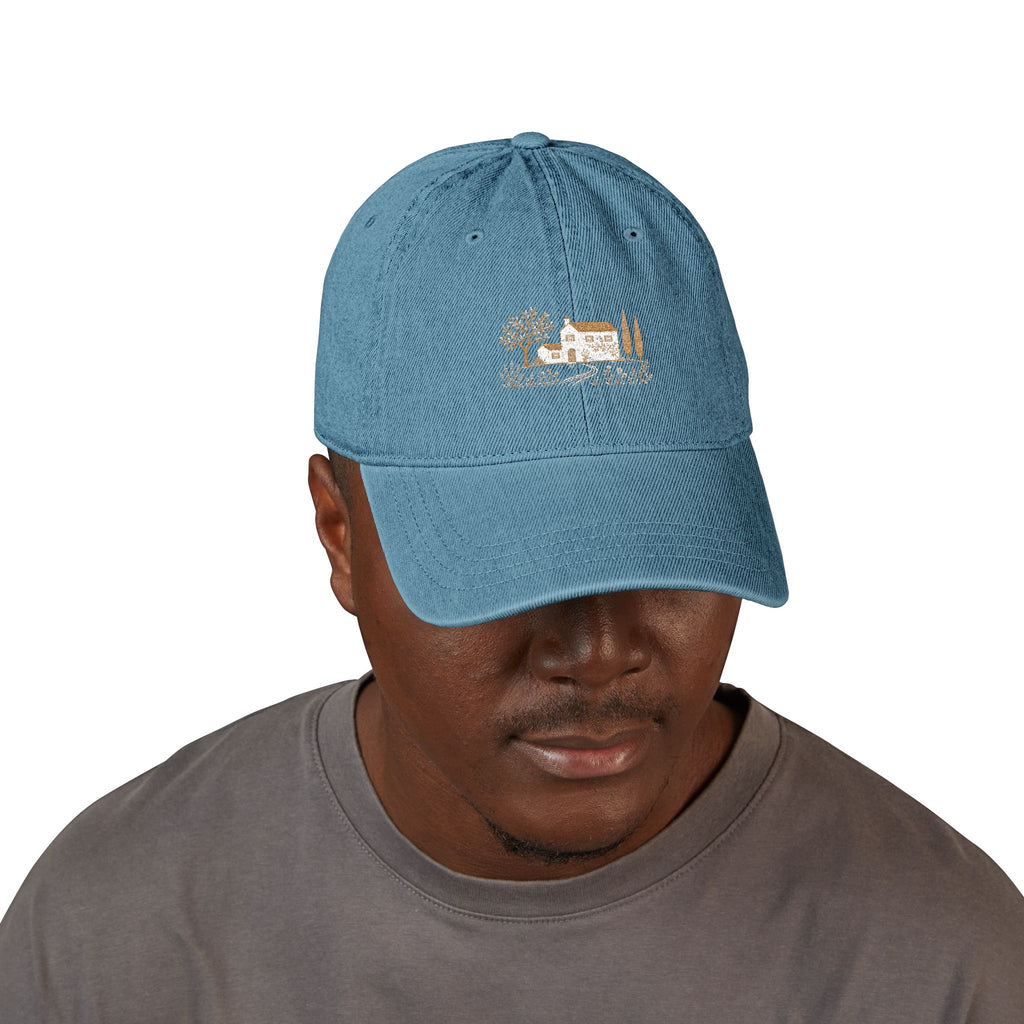 Cottage Scene Denim Baseball Cap- Unisex