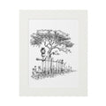 Botanical tree sketch fine art print with passepartout frame