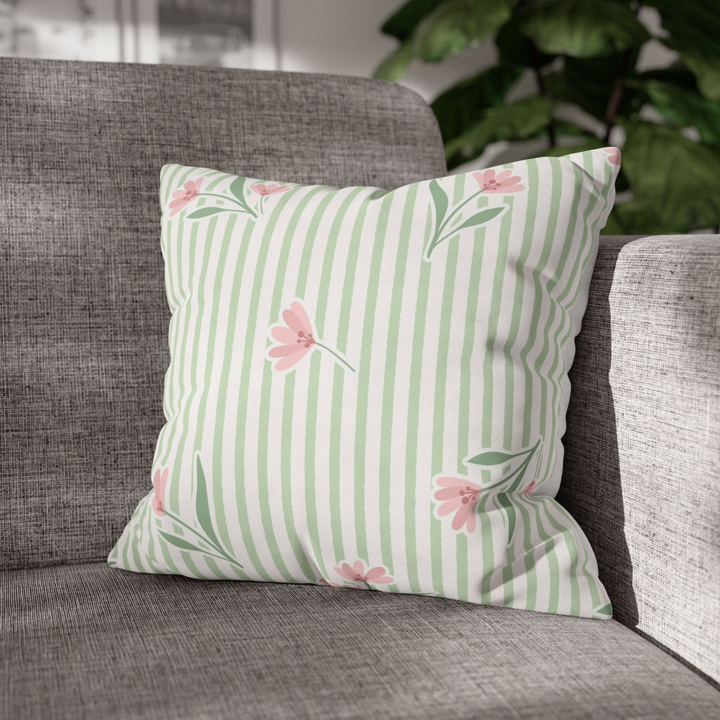 Floral stripe square pillowcase