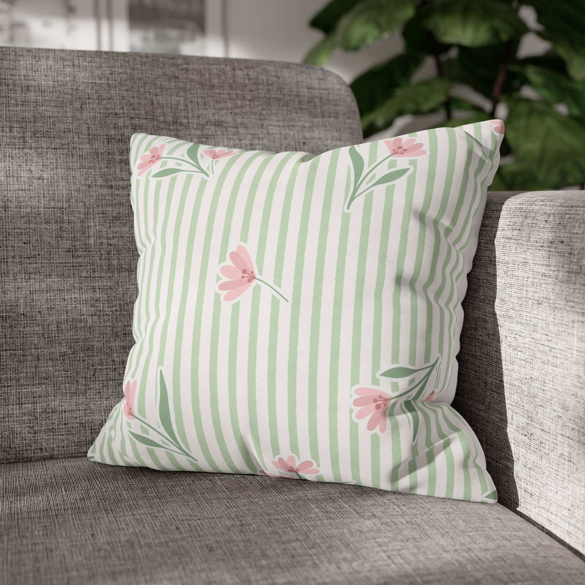 Floral stripe square pillowcase