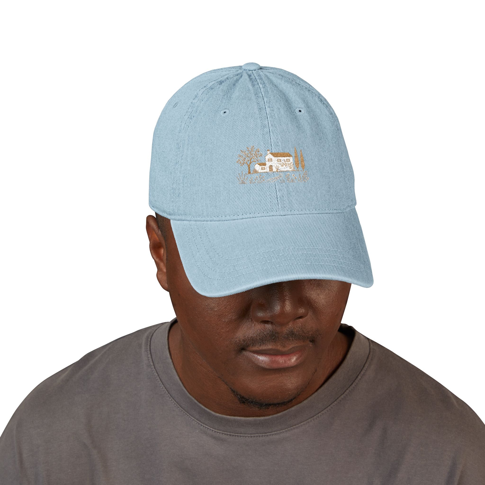 Cottage Scene Denim Baseball Cap- Unisex