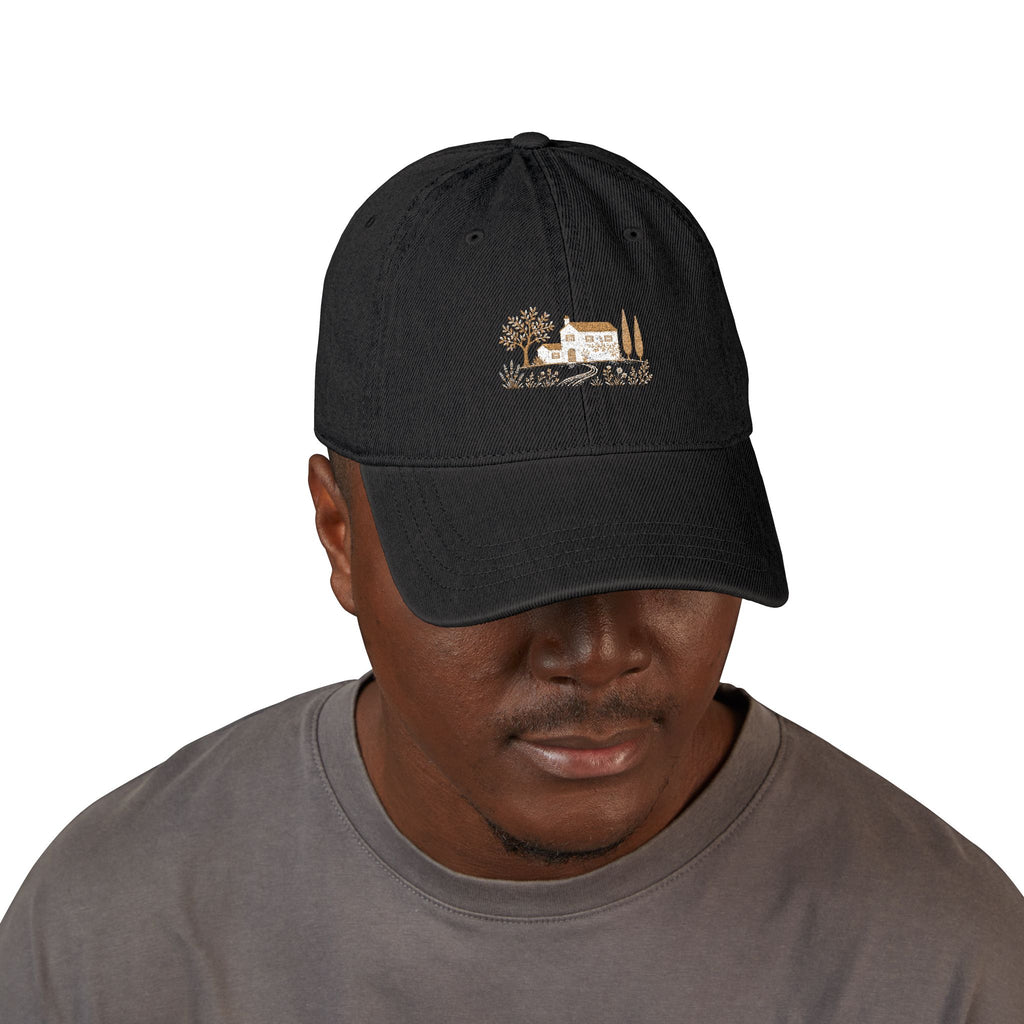 Cottage Scene Denim Baseball Cap- Unisex