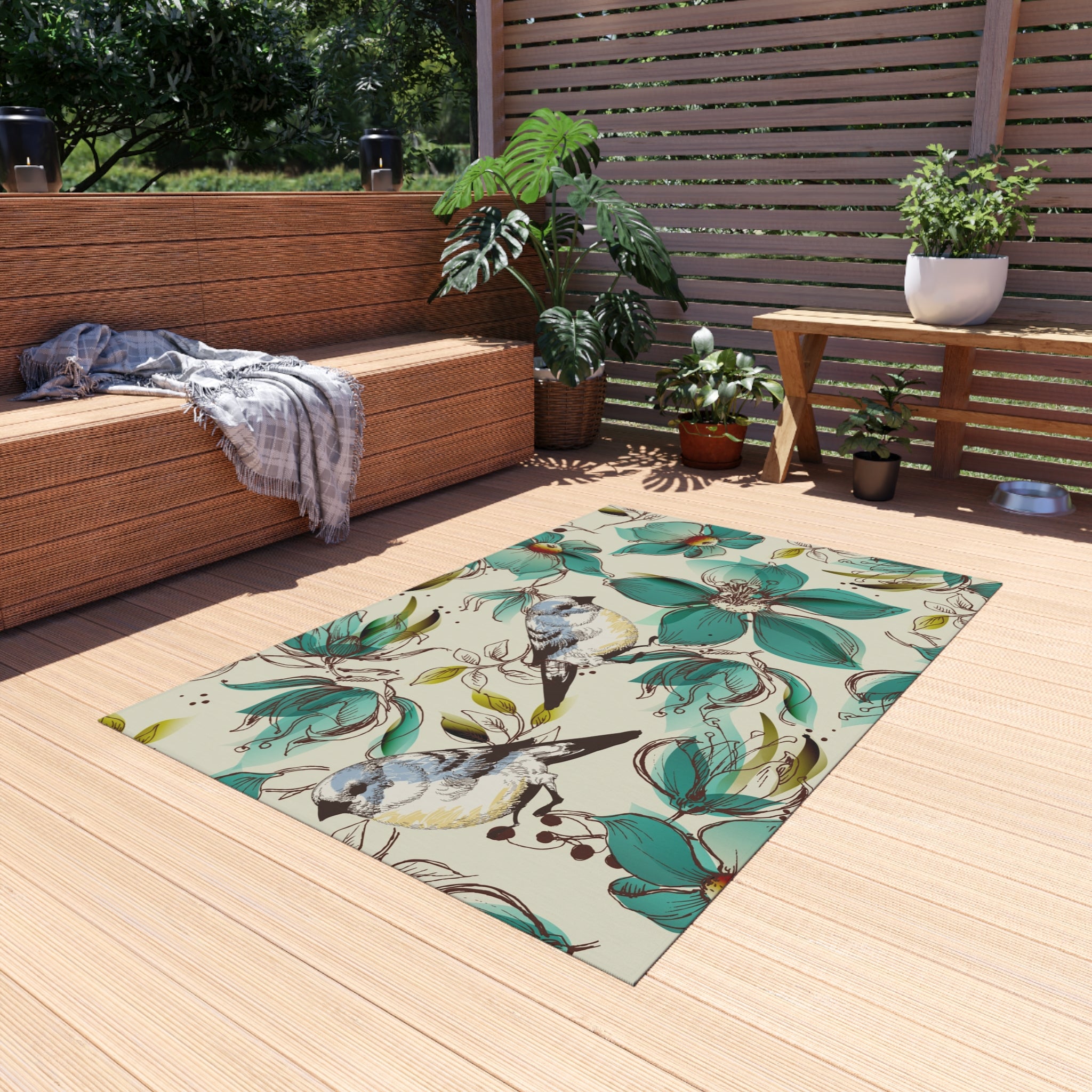 Tapis d'extérieur oiseau floral