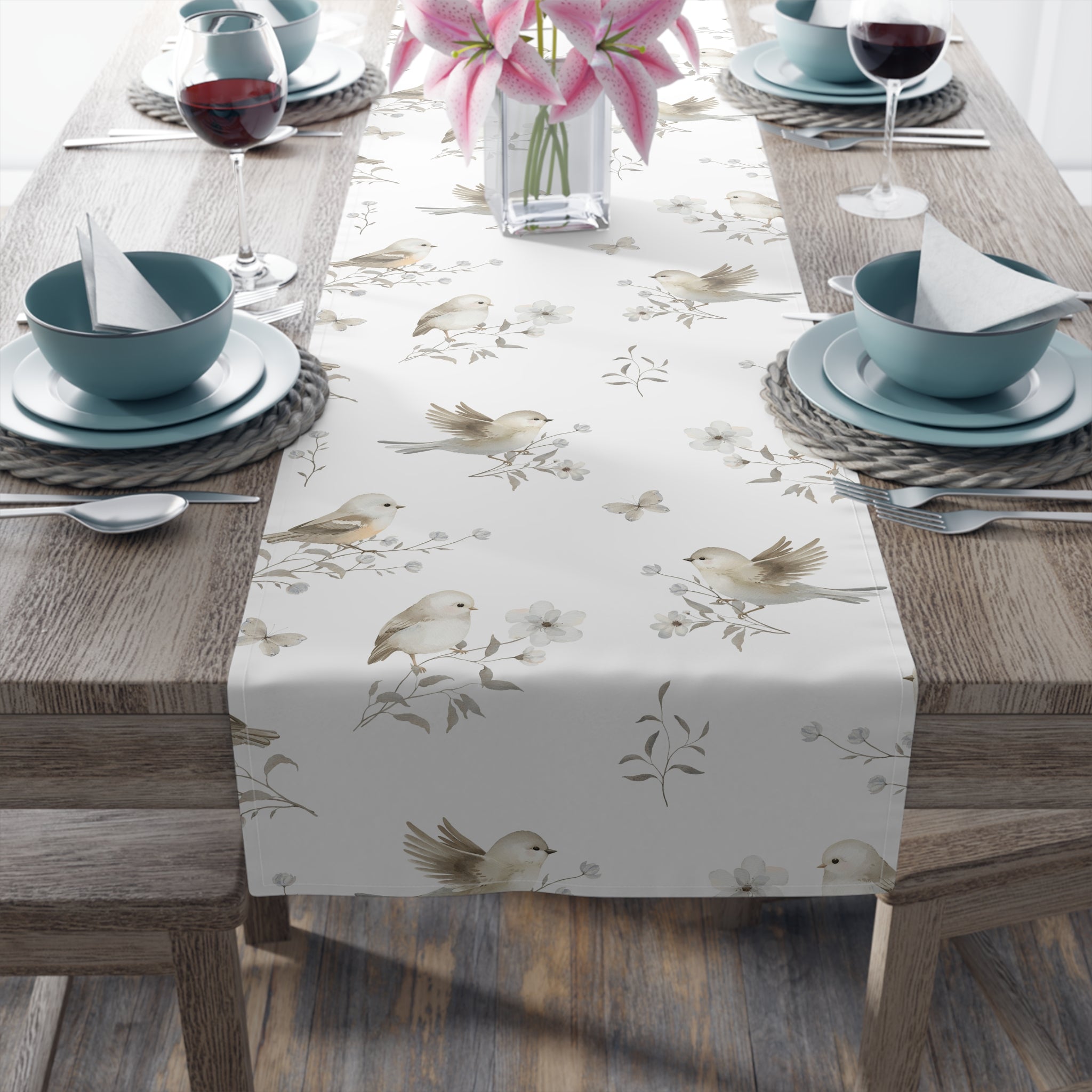 Bird floral table runner